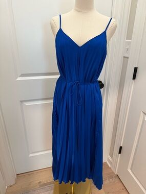 Banana Republic Cobalt Blue Pleated Spaghetti Strap Midi Dress